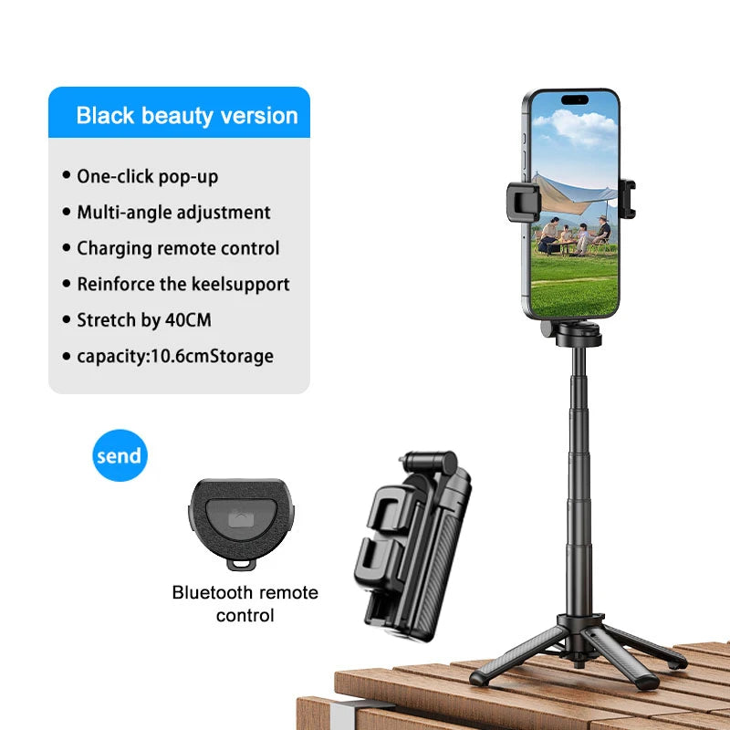 Mini Pocket Tripod Selfie Stick with 360° Phone Holder & Bluetooth Remote for Live Streaming & Vlogging
