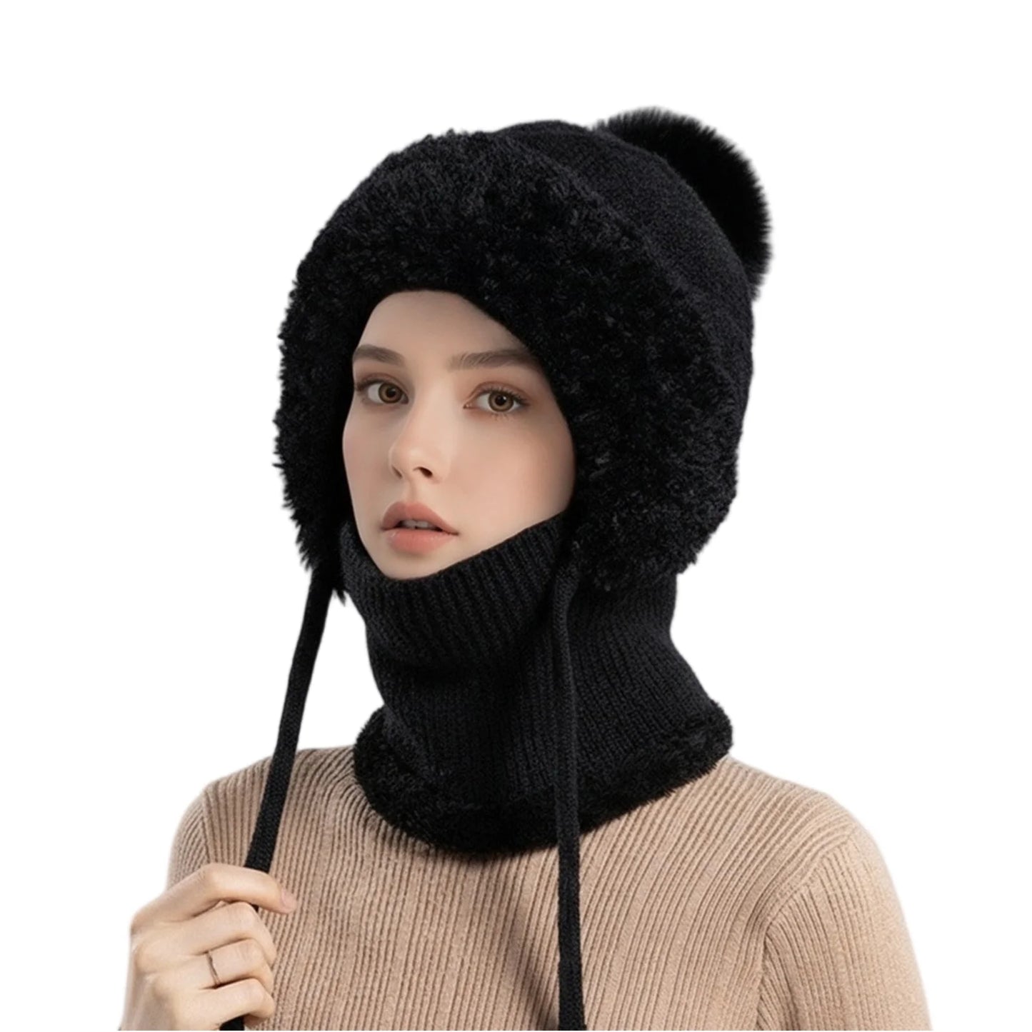 Women’s Knit Hat Scarf with Plush Insulation