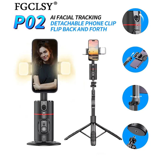 Face Tracking Gimbal tripod 360 Rotation 1.5M selfie stick and Light Stabilizer Selfie Desktop for Tiktok Smartphone
