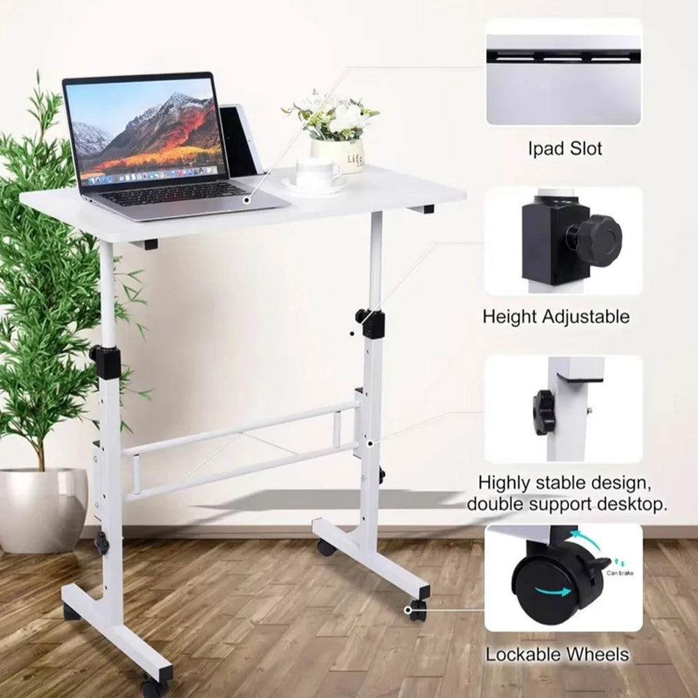 Small Mobile Standing Desk, Adjustable Height Rolling Desk Small Computer Desk Stand Up Desk With Wheels For Home Office School