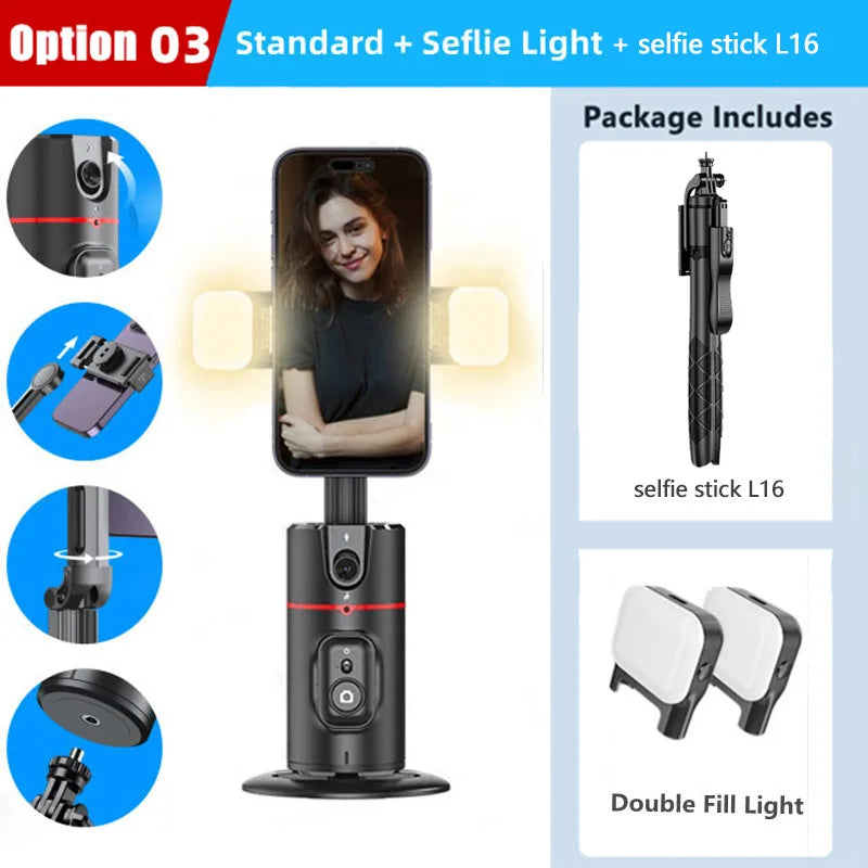 Face Tracking Gimbal tripod 360 Rotation 1.5M selfie stick and Light Stabilizer Selfie Desktop for Tiktok Smartphone