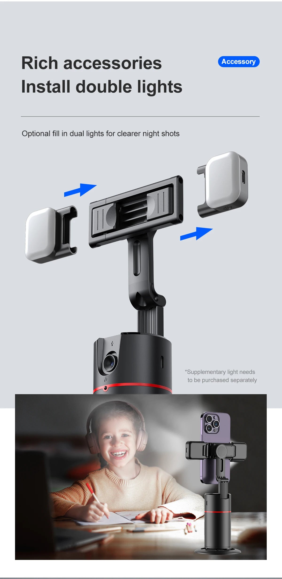 Selfieshow P02 AI Tracking Gimbal – 360° Rotation Automatic Face Tracking Stabilizer with Detachable Phone Clip & Remote