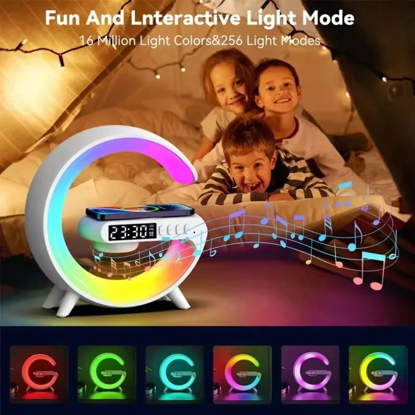 3-in-1 Wireless Charger Stand with Speaker & RGB Night Light