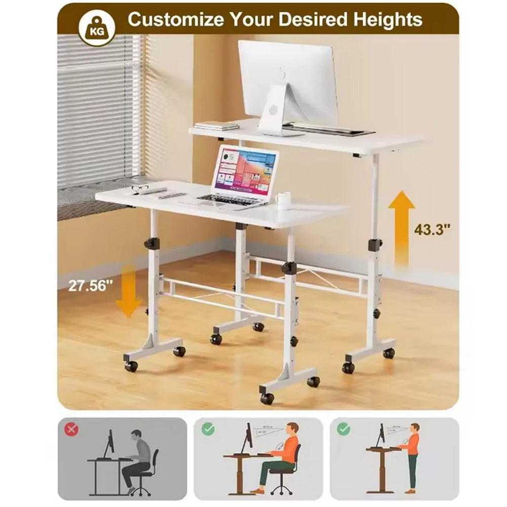 Small Mobile Standing Desk, Adjustable Height Rolling Desk Small Computer Desk Stand Up Desk With Wheels For Home Office School