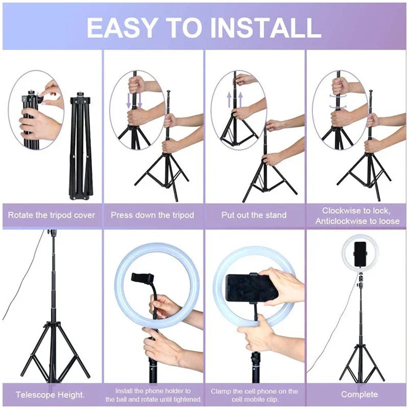 Selfie Ring Light 26 16 cm with Tripod Stand & Mobile Holder Photography Led Rim Of Lamp for Live Streaming Youtube Tiktok Video
